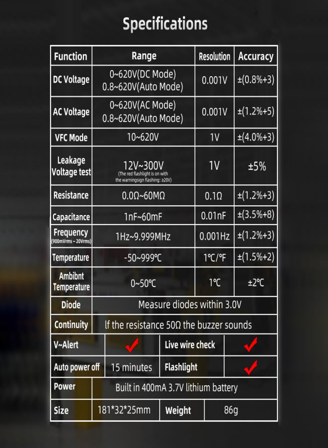 BSIDE S8 3in1 Handheld Multimeter Electrical Test Pen Thermometer Digital 6000 Counts Multimeter Leakage Test Pen EBTN Color Backllight Display Handheld Multimeter Professional Voltage Current - Image 2