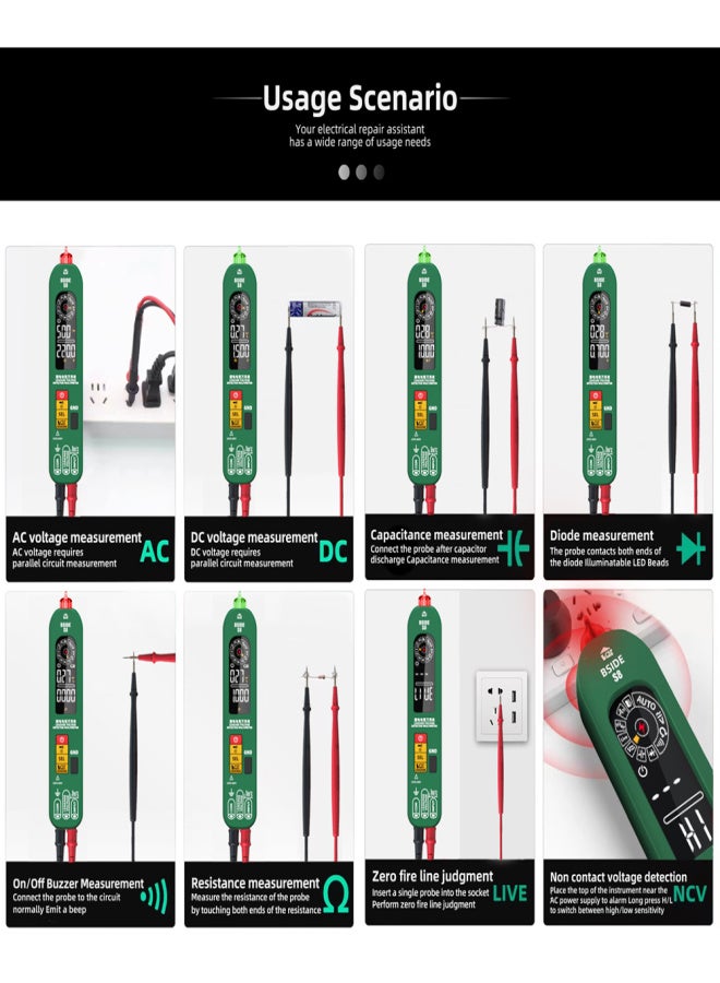 BSIDE S8 3in1 Handheld Multimeter Electrical Test Pen Thermometer Digital 6000 Counts Multimeter Leakage Test Pen EBTN Color Backllight Display Handheld Multimeter Professional Voltage Current - Image 4