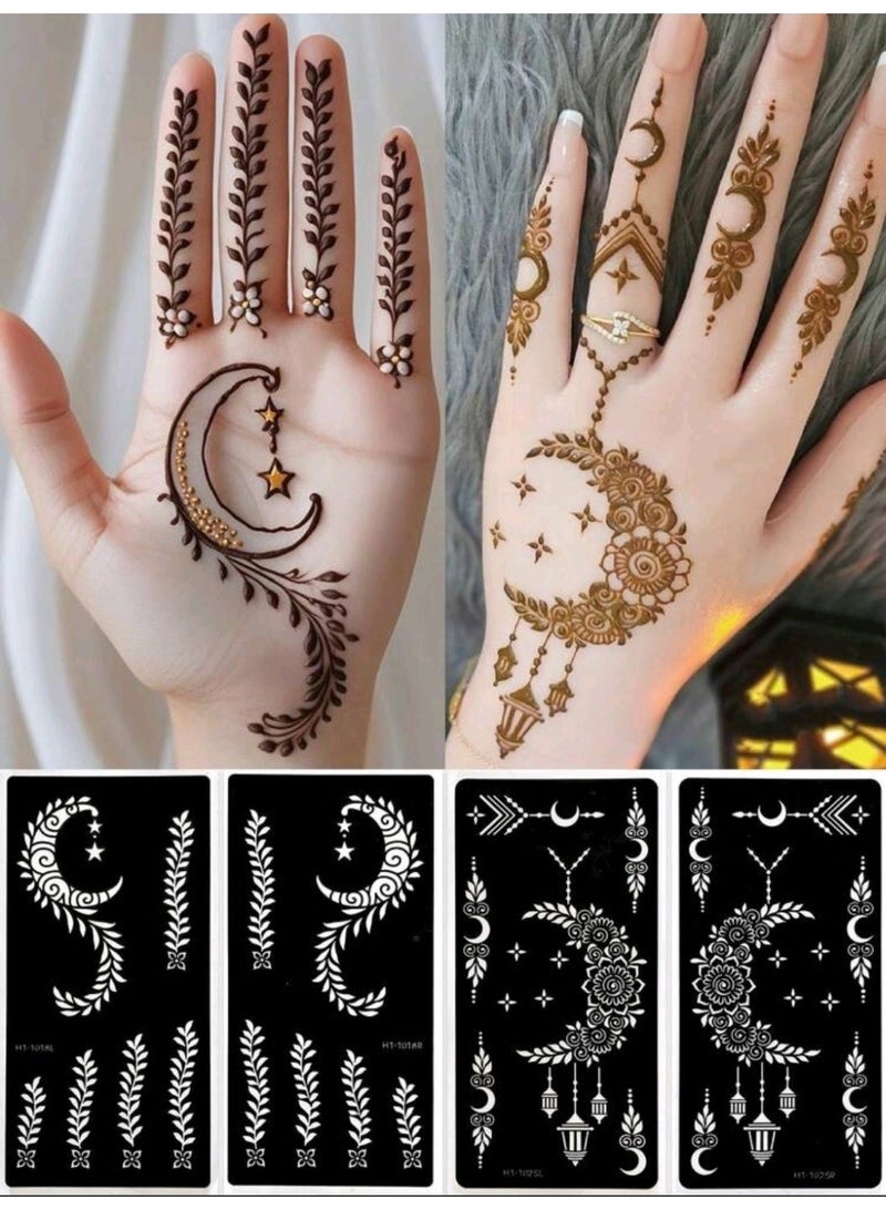 Henna Stencil Template for Hand Art, Floral Design, Reusable Mehndi Pattern, 4 Pieces - Image 1