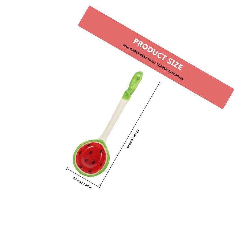 Ceramic Cooking Spoons Set with Watermelon Pattern Long Handle Kitchen Soup Serving Spoons 2 Pieces - Image 3