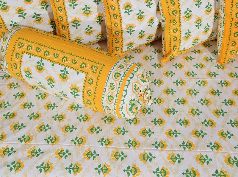 SkyKross - Everyday A New Thing SkyKross Everyday A New Thing Special Floral Printed Pure Soft Cotton Diwan Cover Set 8 Pcs Set 5 Cushion Cover2 Bolster Cover1 Bedsheet Yellow - Image 2