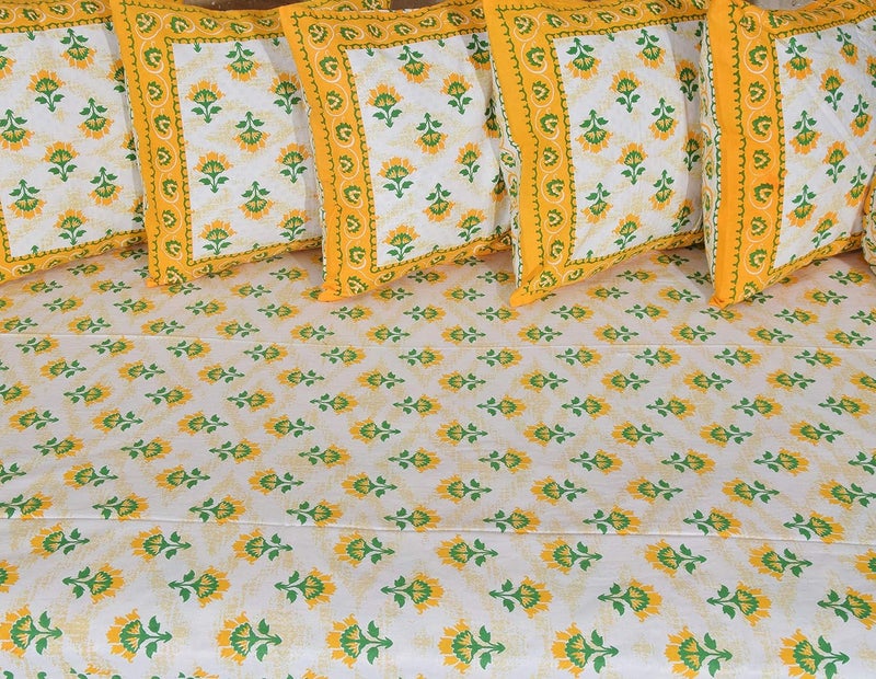 SkyKross - Everyday A New Thing SkyKross Everyday A New Thing Special Floral Printed Pure Soft Cotton Diwan Cover Set 8 Pcs Set 5 Cushion Cover2 Bolster Cover1 Bedsheet Yellow - Image 3