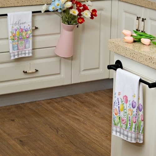 ARKENY Lavender Tulip Spring Kitchen Towels Dish Towels Set of 2,Pink Floral Hand Towels 18x26 Inch Drying Dishcloth,Farmhouse Home Seasonal Spring Decorations AD273 - Image 5