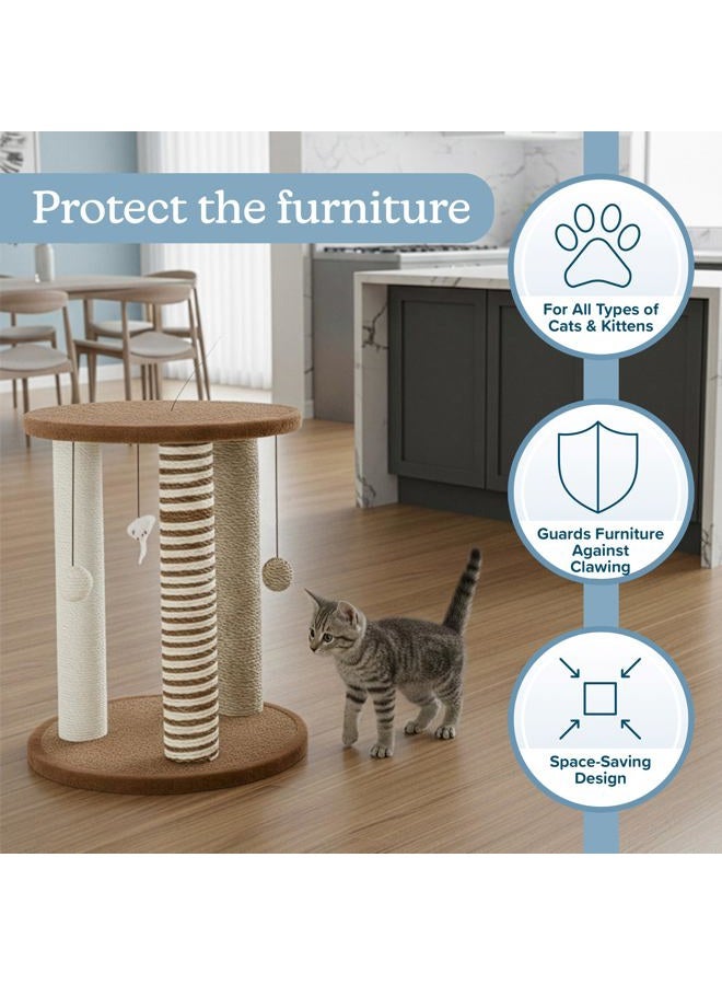 PETMAKER Cat Scratching Post - 3 Scratcher Posts with Carpeted Base Play Area and Perch Furniture Deterrent for Indoor Cats (Brown), Large - Image 3