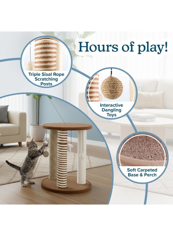 PETMAKER Cat Scratching Post - 3 Scratcher Posts with Carpeted Base Play Area and Perch Furniture Deterrent for Indoor Cats (Brown), Large - Image 2