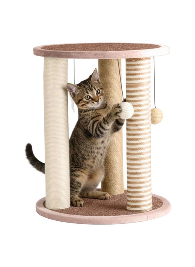 PETMAKER Cat Scratching Post - 3 Scratcher Posts with Carpeted Base Play Area and Perch Furniture Deterrent for Indoor Cats (Brown), Large - Image 1