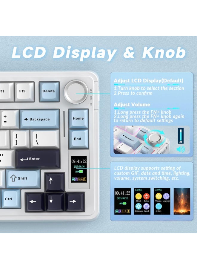 AULA لوحة مفاتيح الألعاب الميكانيكية اللاسلكية S75 Pro ثلاثية الوضع 75% مع إضاءة خلفية RGB قابلة للتبديل الساخن وشاشة ومقبض، مفاتيح Star Vector، أغطية مفاتيح PBT، صوت كريمي لجهاز الكمبيوتر/اللابتوب/الماك - Image 3