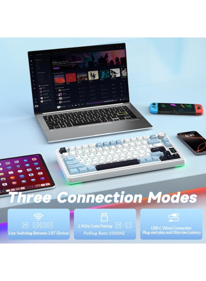 AULA لوحة مفاتيح الألعاب الميكانيكية اللاسلكية S75 Pro ثلاثية الوضع 75% مع إضاءة خلفية RGB قابلة للتبديل الساخن وشاشة ومقبض، مفاتيح Star Vector، أغطية مفاتيح PBT، صوت كريمي لجهاز الكمبيوتر/اللابتوب/الماك - Image 2