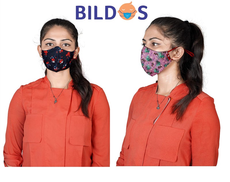 Bildos Cotton Flower & Crystal Printed Cloth Without Valve Super Breathable Reusable Women's & Girl's Face Mask with Adjustable Ear Loop (Multicolour) - Pack of 12 - Image 3