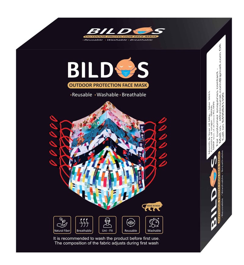 Bildos Cotton Flower & Crystal Printed Cloth Without Valve Super Breathable Reusable Women's & Girl's Face Mask with Adjustable Ear Loop (Multicolour) - Pack of 12 - Image 5