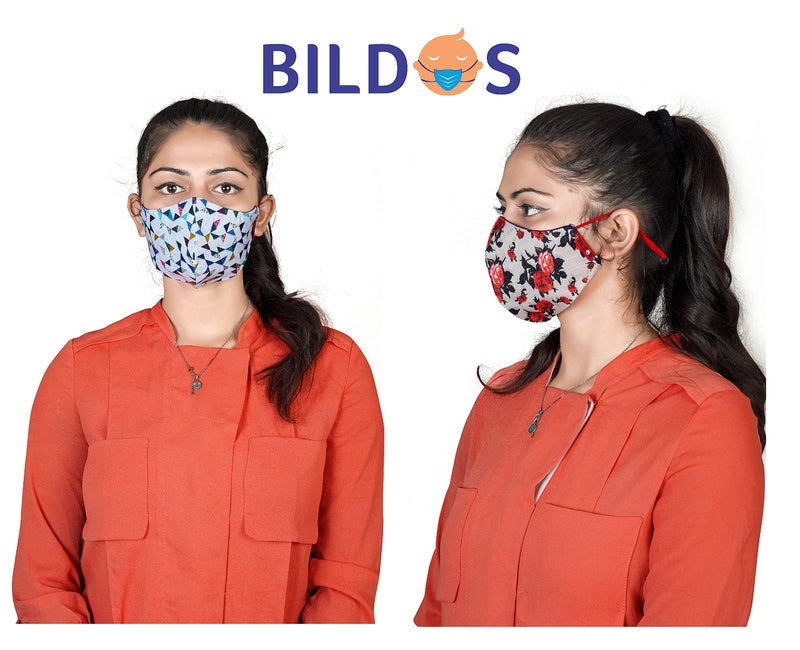 Bildos Cotton Flower & Crystal Printed Cloth Without Valve Super Breathable Reusable Women's & Girl's Face Mask with Adjustable Ear Loop (Multicolour) - Pack of 12 - Image 2