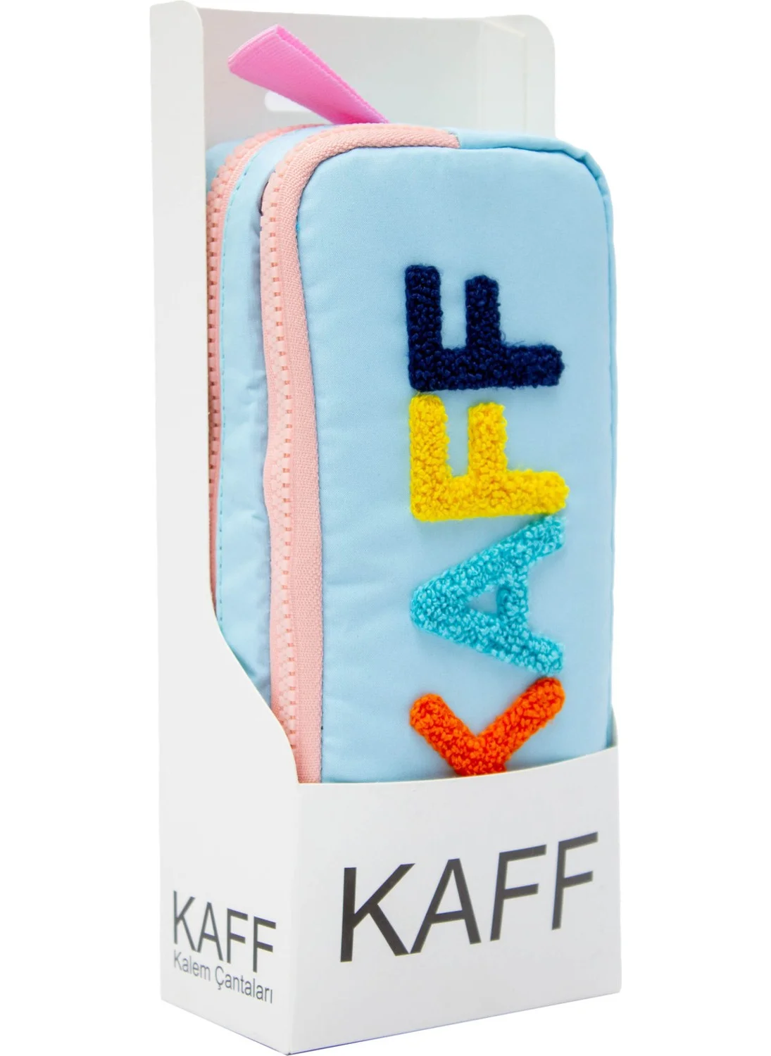 Kaff 01108 Blue Color Pink Zippered Waterproof Bondit Fabric Plush Printed Double Eyed Pen Holder