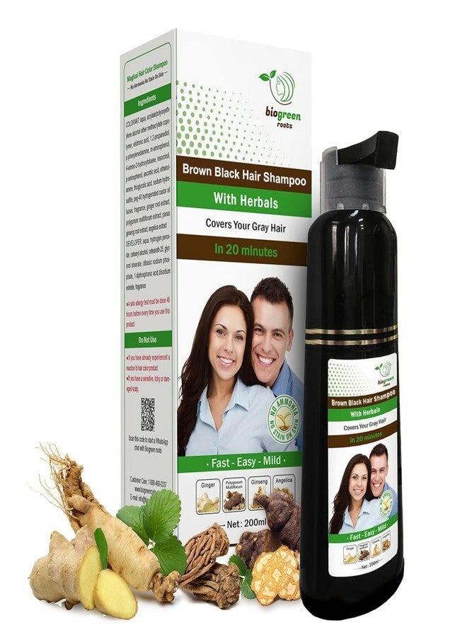 BIOGREEN ROOTS Ammonia-Free Herbal Hair Shampoo - Effectively Covers Gray Hair for Men and Women - Natural Color and Herbal Nourishment - No Stain on Skin - Brown Black (400 ml) - Image 1