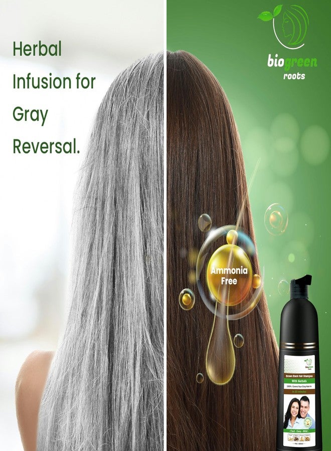 BIOGREEN ROOTS Ammonia-Free Herbal Hair Shampoo - Effectively Covers Gray Hair for Men and Women - Natural Color and Herbal Nourishment - No Stain on Skin - Brown Black (400 ml) - Image 3
