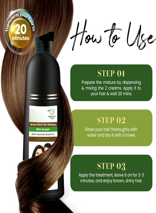 BIOGREEN ROOTS Ammonia-Free Herbal Hair Shampoo - Effectively Covers Gray Hair for Men and Women - Natural Color and Herbal Nourishment - No Stain on Skin - Brown Black (400 ml) - Image 4