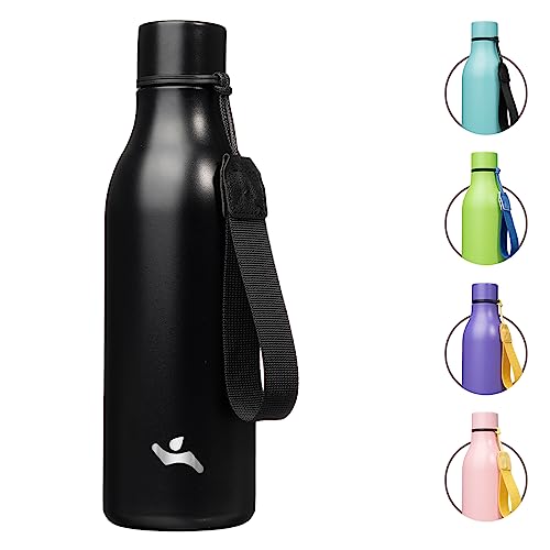 Konokyo Insulated Water Bottle with Strap18 oz Double Wall Stainless Steel Vacuum Bottles Metal Water FlaskBlack