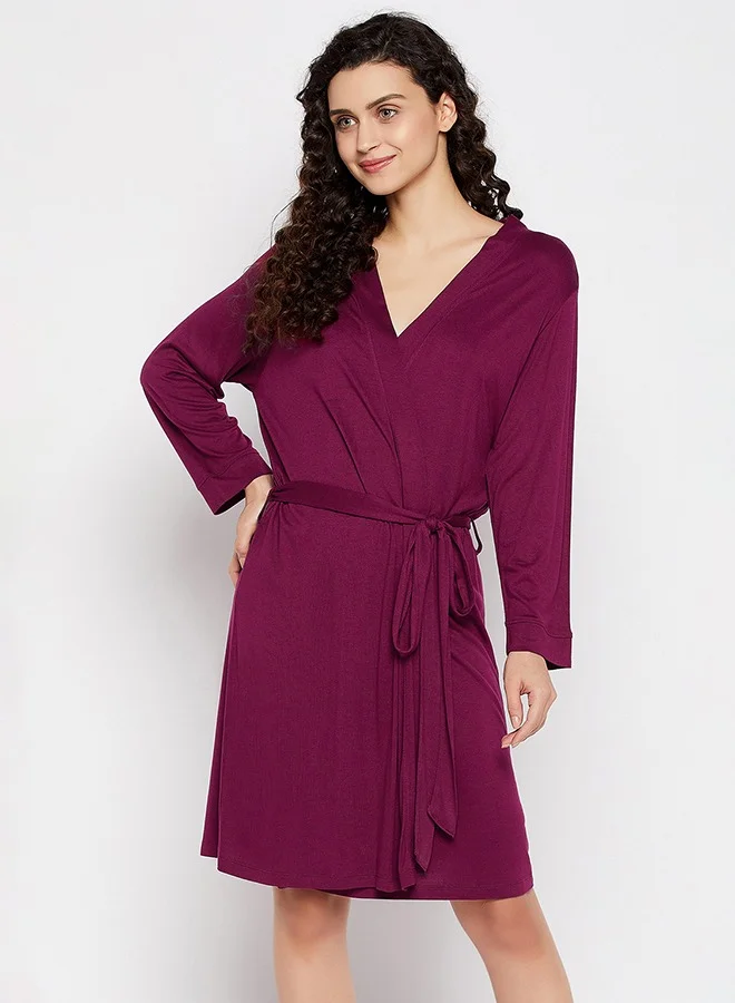Clovia Clovia Chic Basic Robe in Wine color- Viscose