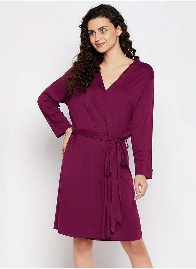 كلوفيا Clovia Chic Basic Robe in Wine color- Viscose
