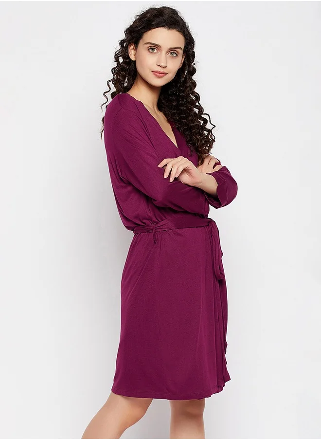 كلوفيا Clovia Chic Basic Robe in Wine color- Viscose