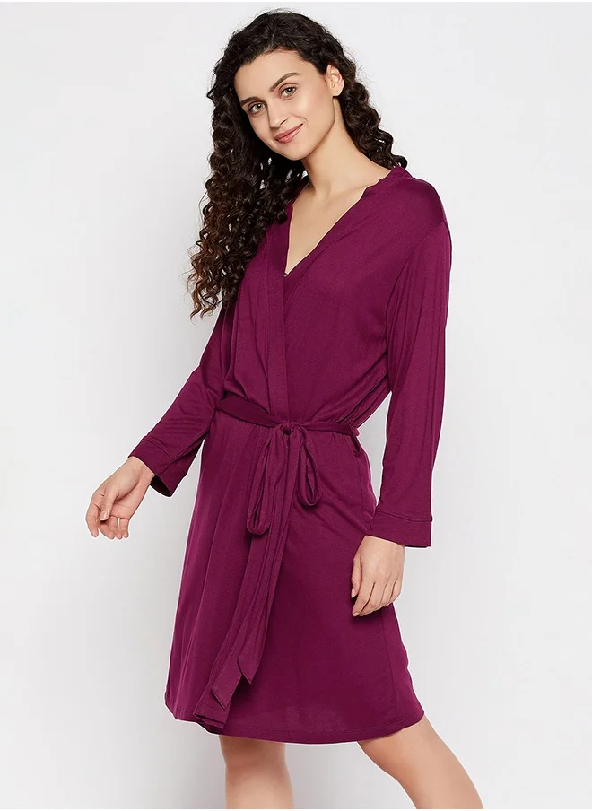 كلوفيا Clovia Chic Basic Robe in Wine color- Viscose