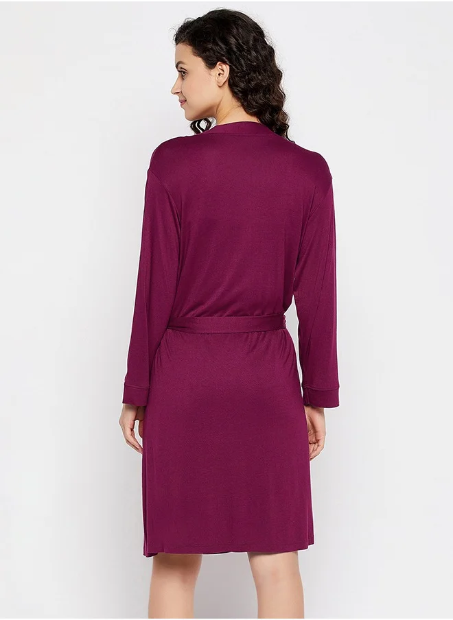 كلوفيا Clovia Chic Basic Robe in Wine color- Viscose