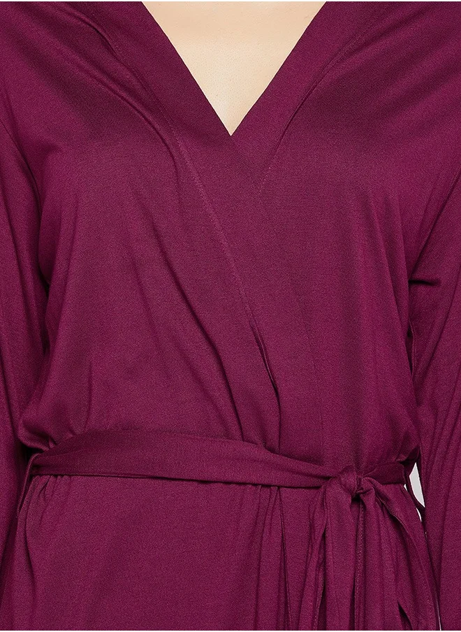 كلوفيا Clovia Chic Basic Robe in Wine color- Viscose