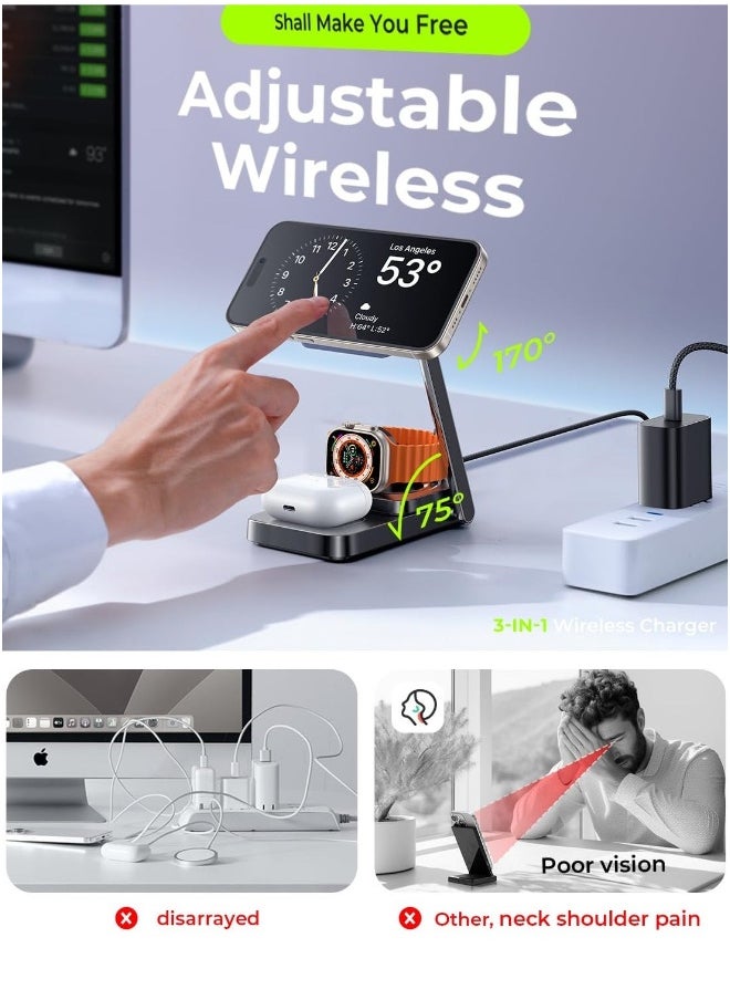 Generic - 3 in 1 Charging Station for Apple, MagSafe Charger Stand, Magnetic Wireless Fast Charging for iPhone 15 Pro Max, AirPods, and Apple Watch, Multiple Device Compatibility - Image 1