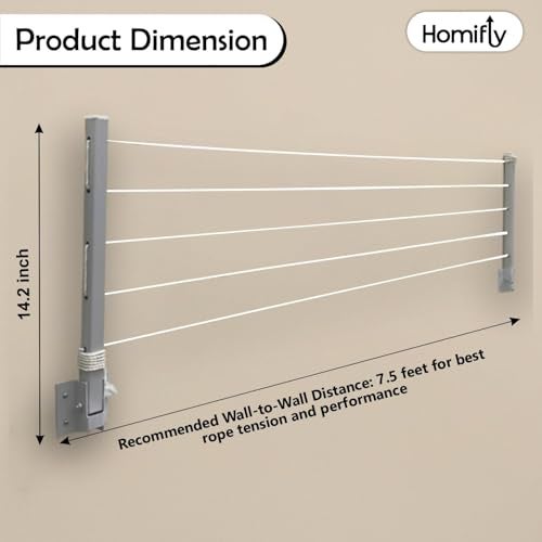 HOMIFLY Metal Foldable Wall Mount Cloth Drying Stand with 30 Feet Rope/Wall Hanging Clothes Dryer Rack for Balcony & Indoor Use/Space Saving Wall Mounted Laundry Hanger - (Silver) - Image 3