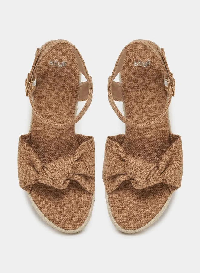 Styli Ankle Strap Bow Detail Wedge Heel Sandals