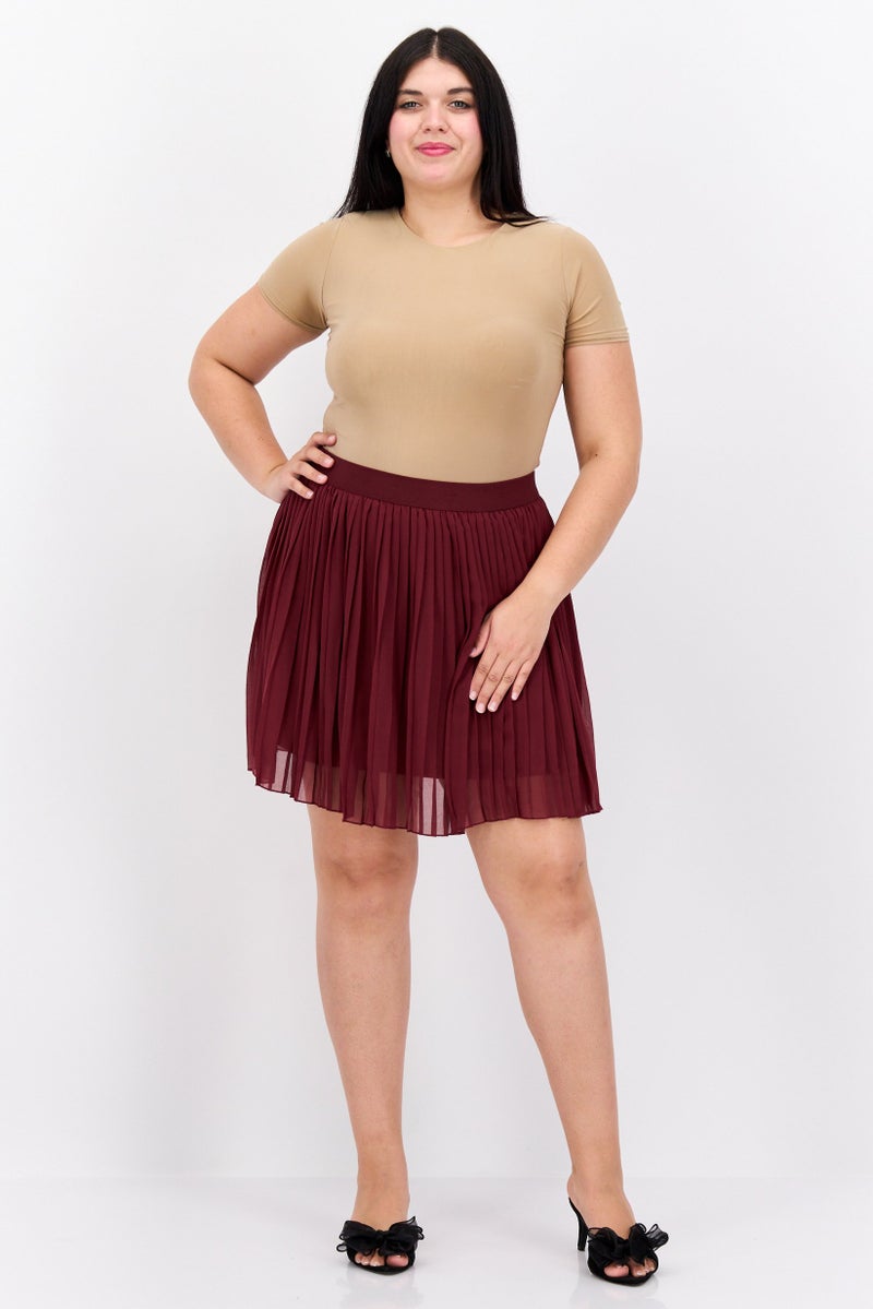 NA-KD Women Pleated Mini Skirts, Maroon  - Image 3