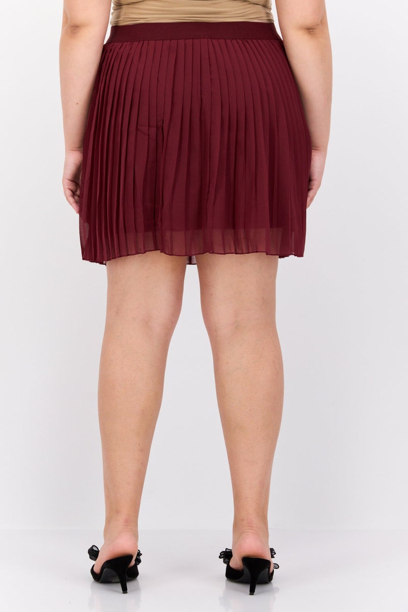 NA-KD Women Pleated Mini Skirts, Maroon  - Image 2