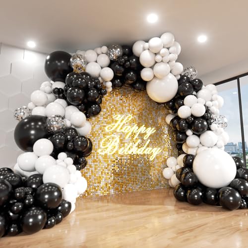 ADOINBY Black and White Balloon Arch Kit, ADOINBY 140Pcs Black and White Durable Latex Balloons 18 12 10 5 Inch Different Size Balloons for Birthday Anniversary Wedding Engagement Graduation Party Decorations - Image 1