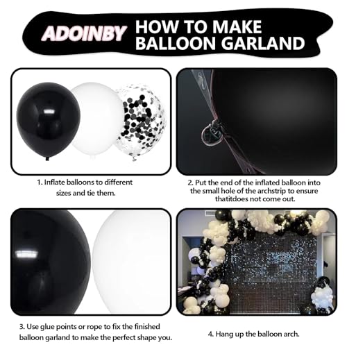 ADOINBY Black and White Balloon Arch Kit, ADOINBY 140Pcs Black and White Durable Latex Balloons 18 12 10 5 Inch Different Size Balloons for Birthday Anniversary Wedding Engagement Graduation Party Decorations - Image 3