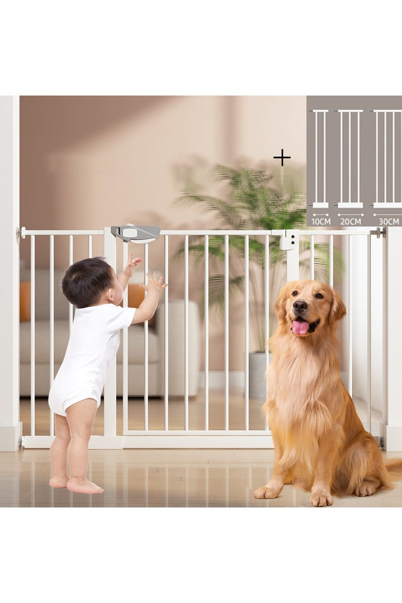 كينجمازي بوابة أمان للأطفال تغلق تلقائيًا بدون حفر، أقصى عرض 143 سم، بما في ذلك رف تمديد 10 + 20 + 30 سم لسياج الحيوانات الأليفة والأبواب والسلالم (78-143 سم) - Image 1