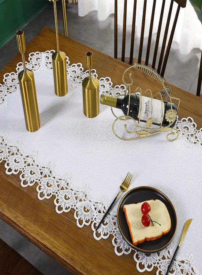 MONKDECOR Fabric Lace Table Runner With Exquisite Macrame Embroidery for Bridal Shower, Wedding Party Decorations, Coffee and Long Dinner Tables (Ivory, 15" x 33") - Image 1