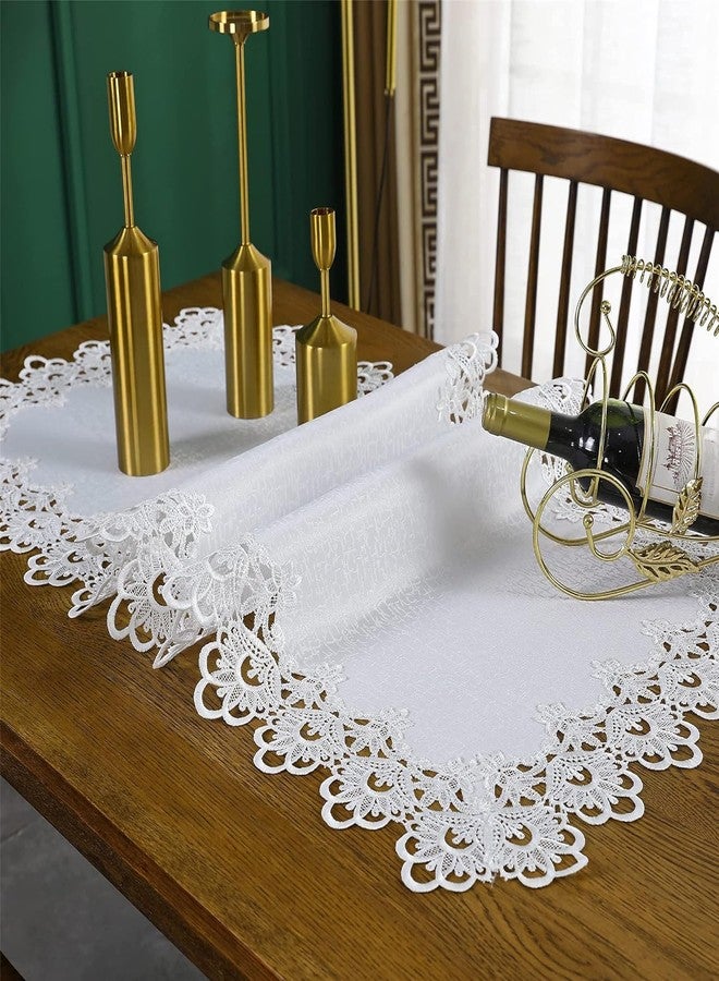 MONKDECOR Fabric Lace Table Runner With Exquisite Macrame Embroidery for Bridal Shower, Wedding Party Decorations, Coffee and Long Dinner Tables (Ivory, 15" x 33") - Image 2