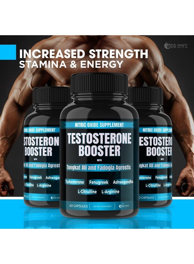 Dr. Emy's (1 Pack Testosterone Booster-Tongkat Ali Fadogia Agrestis Nitric Oxide Ashwagandha Supplement for Men with L Arginine Citrulline Fenugreek - Turkesterone Pre Workout Pump (60 Capsules) - Image 2