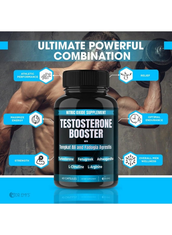 Dr. Emy's (1 Pack Testosterone Booster-Tongkat Ali Fadogia Agrestis Nitric Oxide Ashwagandha Supplement for Men with L Arginine Citrulline Fenugreek - Turkesterone Pre Workout Pump (60 Capsules) - Image 3