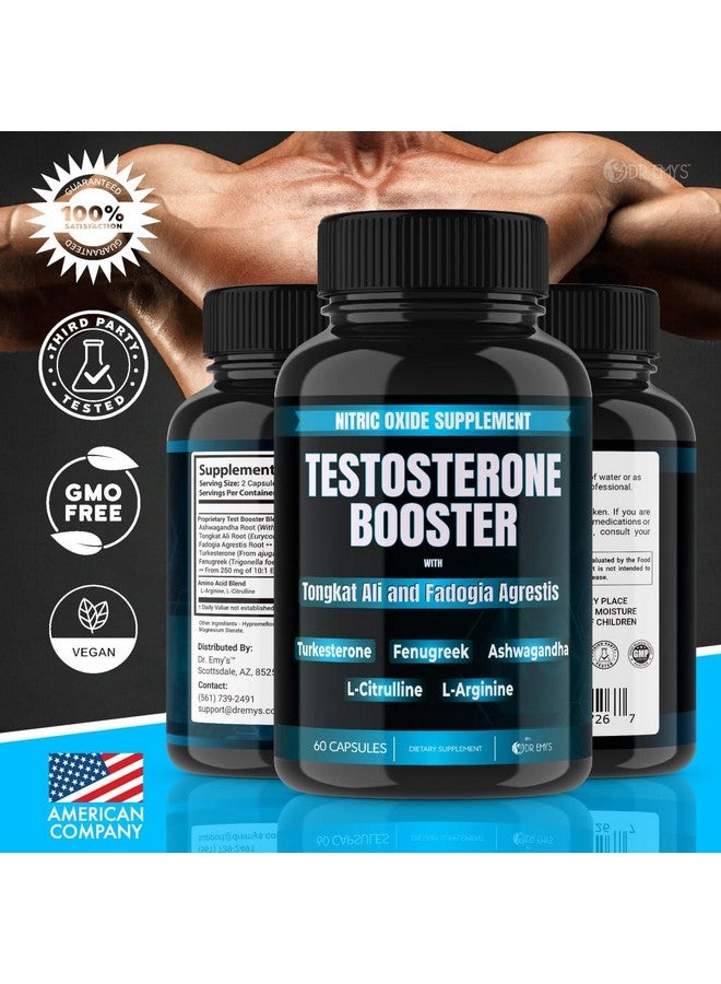 Dr. Emy's (1 Pack Testosterone Booster-Tongkat Ali Fadogia Agrestis Nitric Oxide Ashwagandha Supplement for Men with L Arginine Citrulline Fenugreek - Turkesterone Pre Workout Pump (60 Capsules) - Image 5