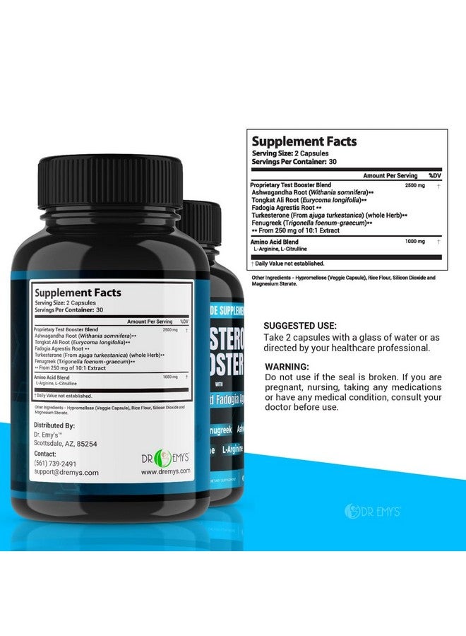Dr. Emy's (1 Pack Testosterone Booster-Tongkat Ali Fadogia Agrestis Nitric Oxide Ashwagandha Supplement for Men with L Arginine Citrulline Fenugreek - Turkesterone Pre Workout Pump (60 Capsules) - Image 4
