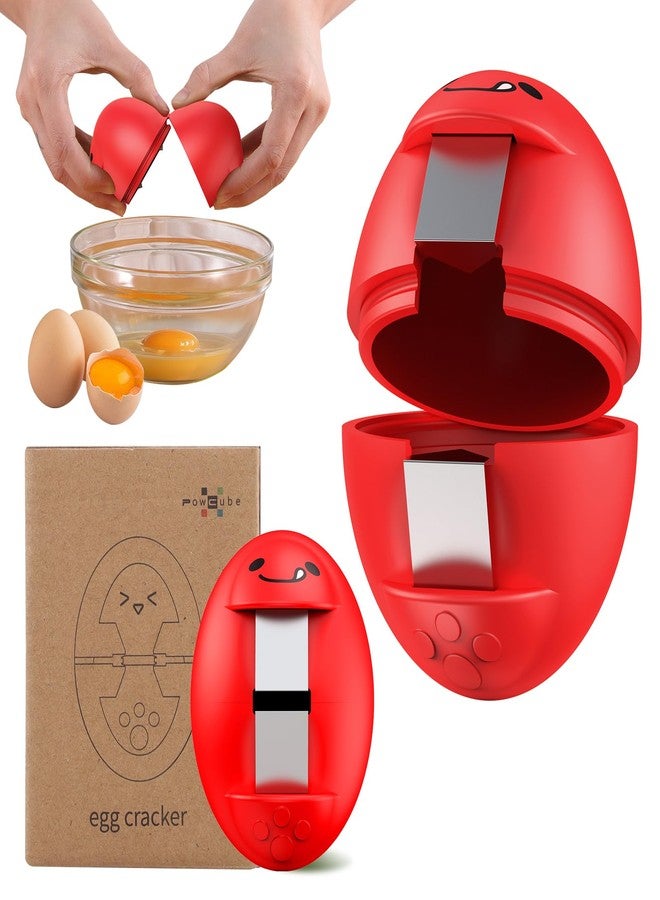 PowCube Egg Cracker, Silicone Egg Shell Opener, Cute Egg Shaped Design, Opens Eggs with Ease, A Little Happiness Boost for Your Kitchen. (Color: Red, 1-Pack) - Image 1
