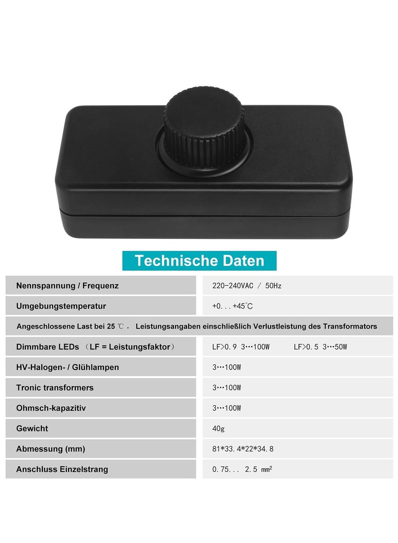 LED Dimmer Inline LED Dimmer Switch 1 Gang 220V-240V Trailing Edge Dimmer Full Range Rotary Dimmer Switch for 3-100W Dimmable LED Incandescent Halogen Bulbs for Table Lamp Floor Lamp  - Image 4