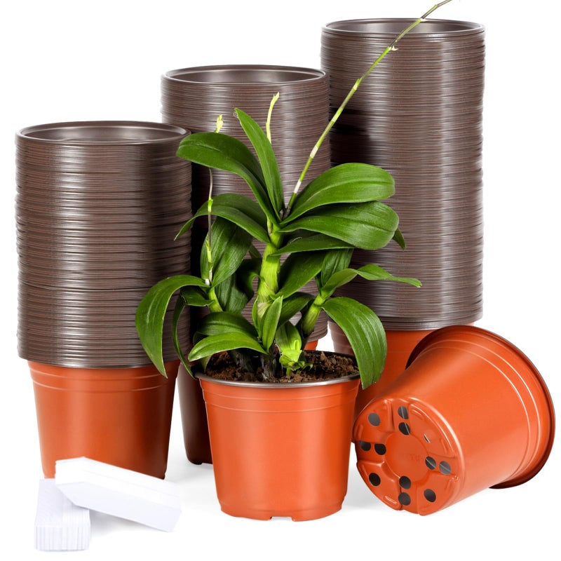 Hemikaki 200 Pack 6 Inch Plastic Nursery Pots for Plants Seedling Pots Succulent Pots Flower Pots with Drainage Holes Come with 200pcs Plant Labels - Image 2