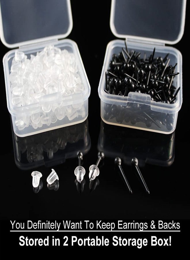 KMEOSCH Black Plastic Earrings for Sports, KMEOSCH 400Pcs 18g 3mm 4mm Non-Metal Fully Plastic Post Earrings with Soft Rubber Earring Backs in 2 Organizer Boxes for Men/Women - Image 2