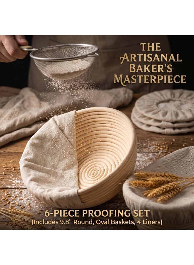 AirYoung 6 Pack 9.8 inch Banneton Proofing Basket Set, Sourdough Bread Proofing Basket Baking Dough Bowl with Cloth Liner*4 for Home Bakers (Oval+ Round)(25cm) - Image 2