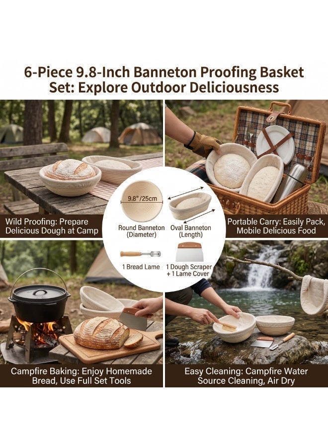 AirYoung 6 Pack 9.8 inch Banneton Proofing Basket Set, Sourdough Bread Proofing Basket Baking Dough Bowl with Cloth Liner*4 for Home Bakers (Oval+ Round)(25cm) - Image 5