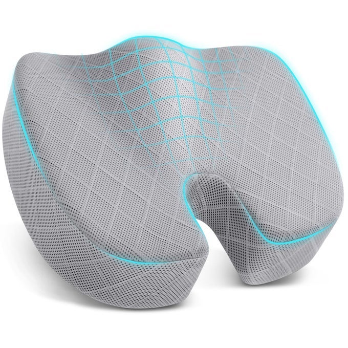 OfficeCar Seat Cushion NonSlip Sciatica Back Coccyx Tailbone Pain Relief Chair Pad Memory Foam Butt Pillow for Computer Desk Wheelchair Driving Light Grey XLarge