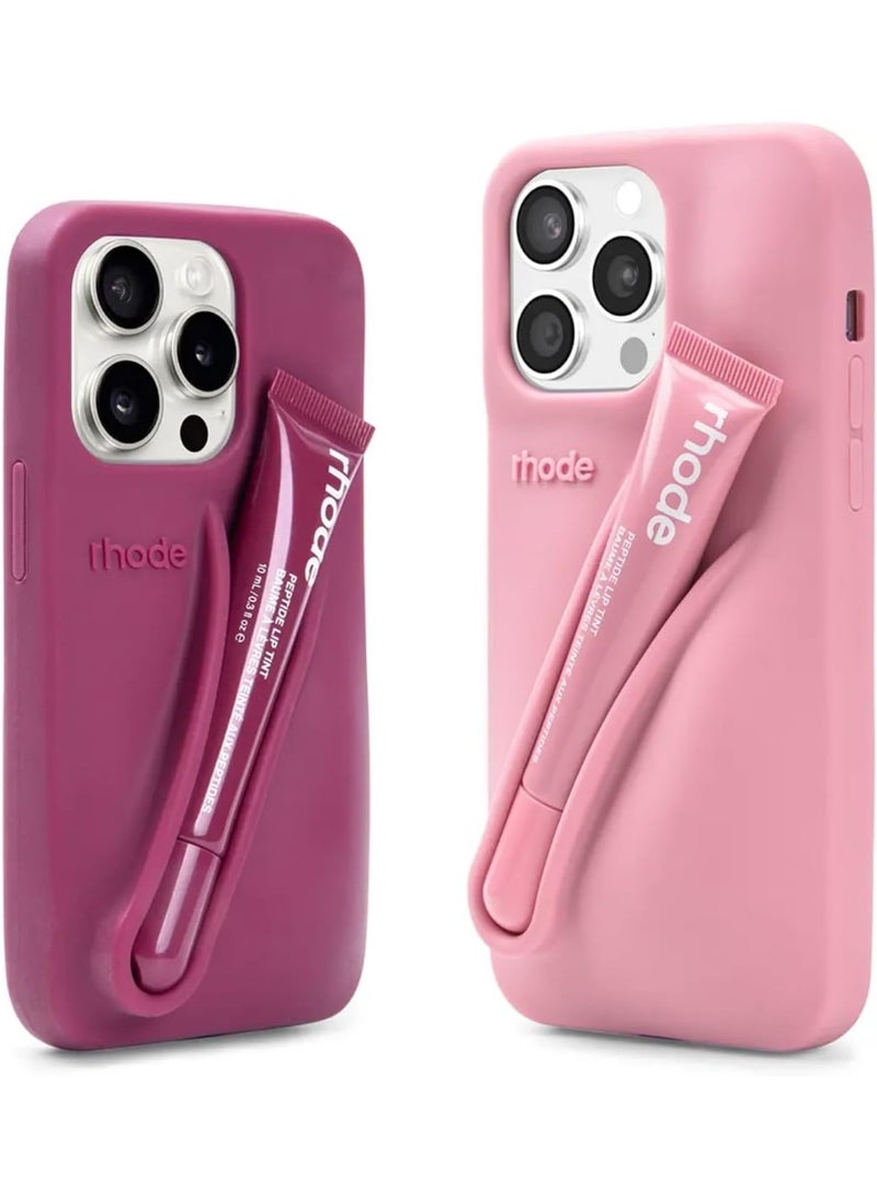 رود جراب هاتف Rhode Iphone 15 Pro مع حامل مرطب الشفاه في العبوة الأصلية، جراب هاتف متعدد الوظائف مع حقيبة سفر أنيقة من السيليكون - Image 2