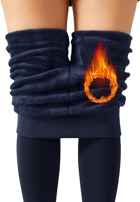 Klassik | Since 1993 | Women/Girls Comfort Fleece Footed Fur Leggings (Without Socks) | Winter Wear Extra Warm, Woolen High Waisted Lined Thigh Highs | Slim Fit Pyjamas, Navy Blue-3XL - Image 1