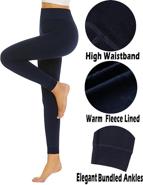 Klassik | Since 1993 | Women/Girls Comfort Fleece Footed Fur Leggings (Without Socks) | Winter Wear Extra Warm, Woolen High Waisted Lined Thigh Highs | Slim Fit Pyjamas, Navy Blue-3XL - Image 3